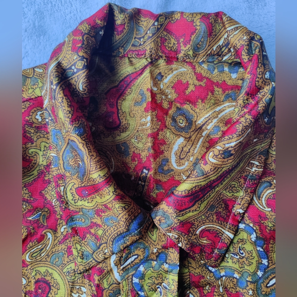 70s Paisley Shirt Women's 38 M Barry Ashley Disco Jewel Tones Psychedelic READ - Picture 3 of 16